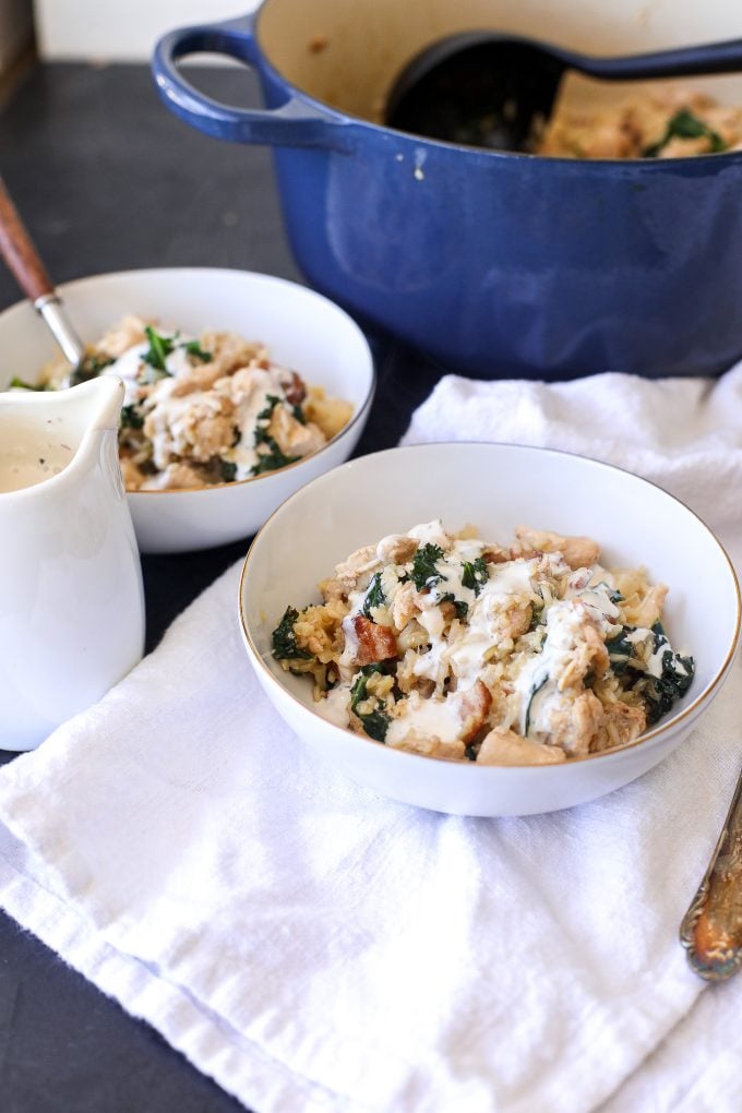 This One-pot Chicken Bacon Ranch Rice is a super easy, gluten free, dairy free recipe that will become a staple in your house!