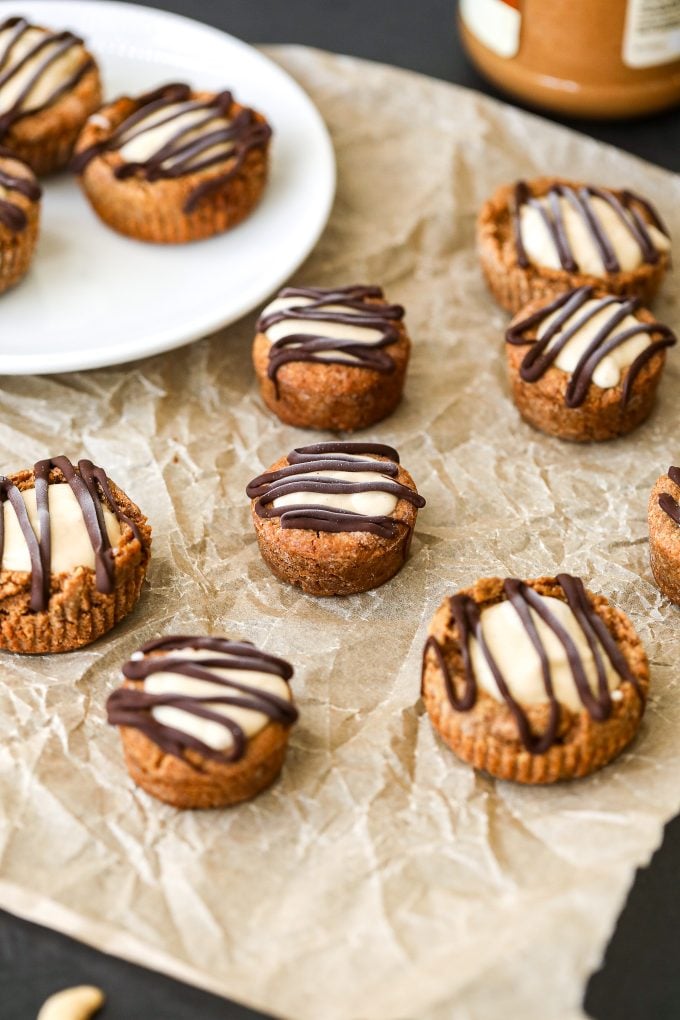 These Peanut Butter Cookie Cashew Cheesecake Cups are the perfect treat to have in your freezer and are gluten free and dairy free!