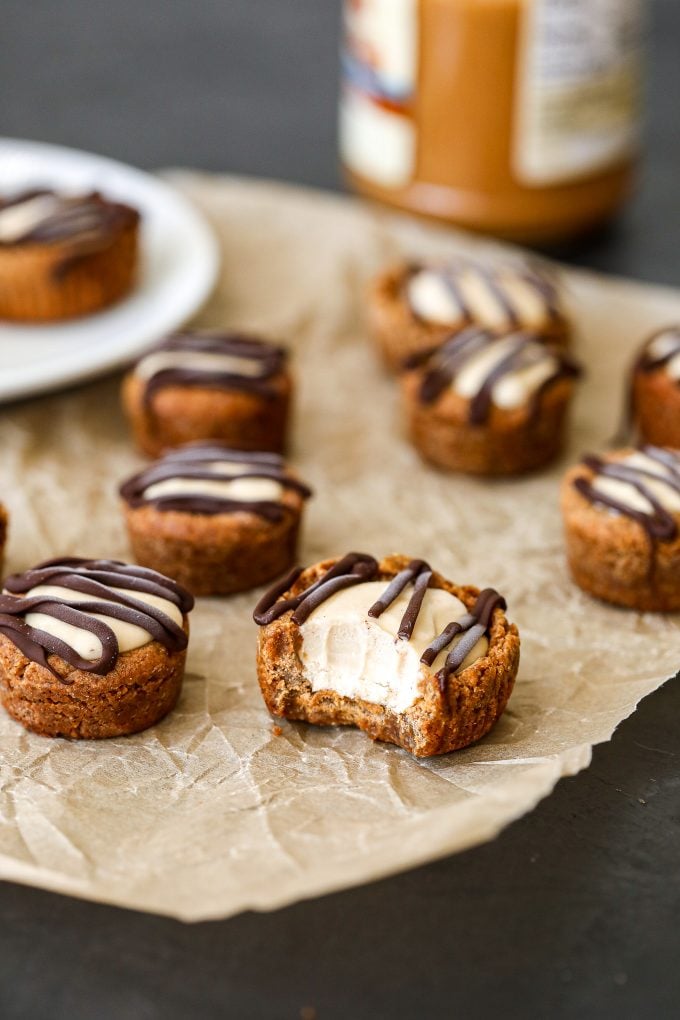 These Peanut Butter Cookie Cashew Cheesecake Cups are the perfect treat to have in your freezer and are gluten free and dairy free!