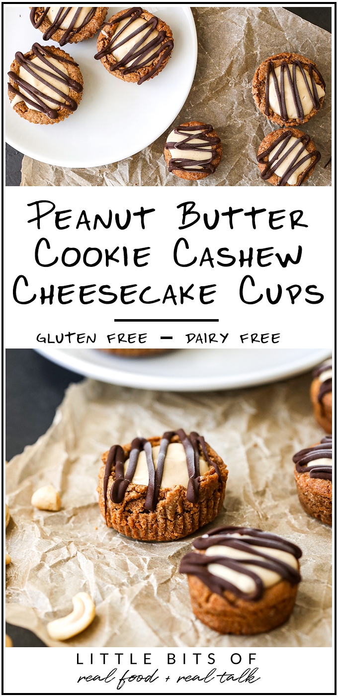 These Peanut Butter Cookie Cashew Cheesecake Cups are the perfect treat to have in your freezer and are gluten free and dairy free!