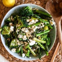 This Lemon Spritz Asparagus & Broccoli is perfect for any side dish but great for easter!