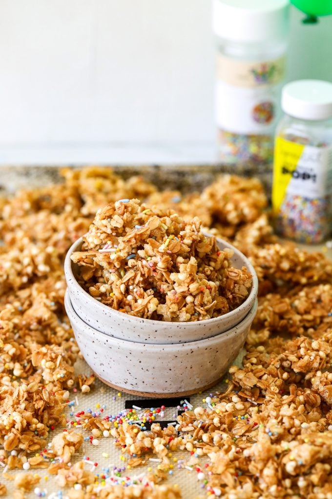 This Birthday Cake Granola is a super tasty and healthy granola that is super easy to make!