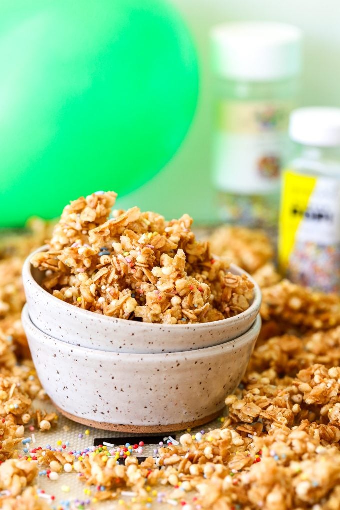 This Birthday Cake Granola is a super tasty and healthy granola that is super easy to make!