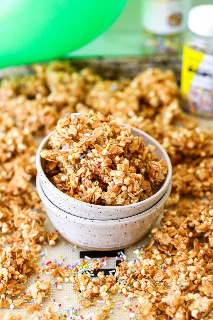 This Birthday Cake Granola is a super tasty and healthy granola that is super easy to make!