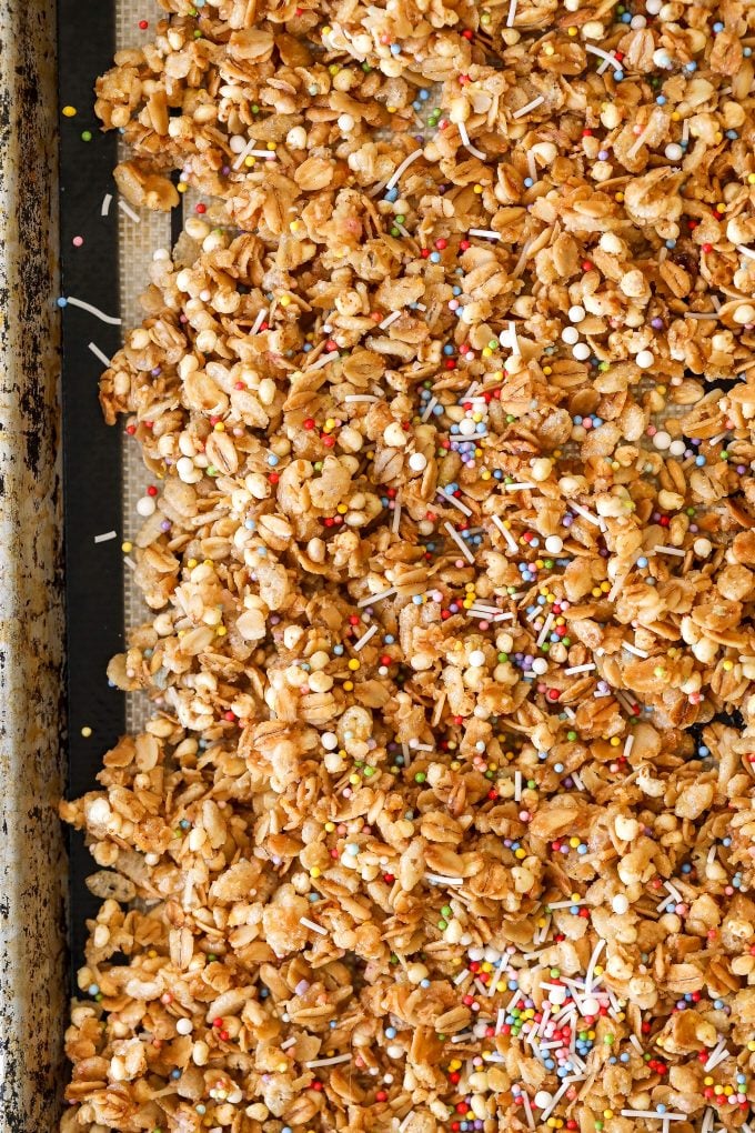 This Birthday Cake Granola is a super tasty and healthy granola that is super easy to make!