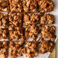 These Pear & Hazelnut Crumb Bars with Salted Caramel Drizzle are grain free, gluten free and a healthy dessert that is delicious!