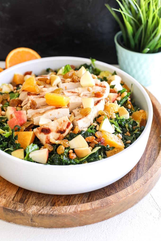 This Shaved Brussels Sprouts & Kale Salad with Orange Shallot Vinaigrette is the perfect packed salad to celebrate Earth Day!