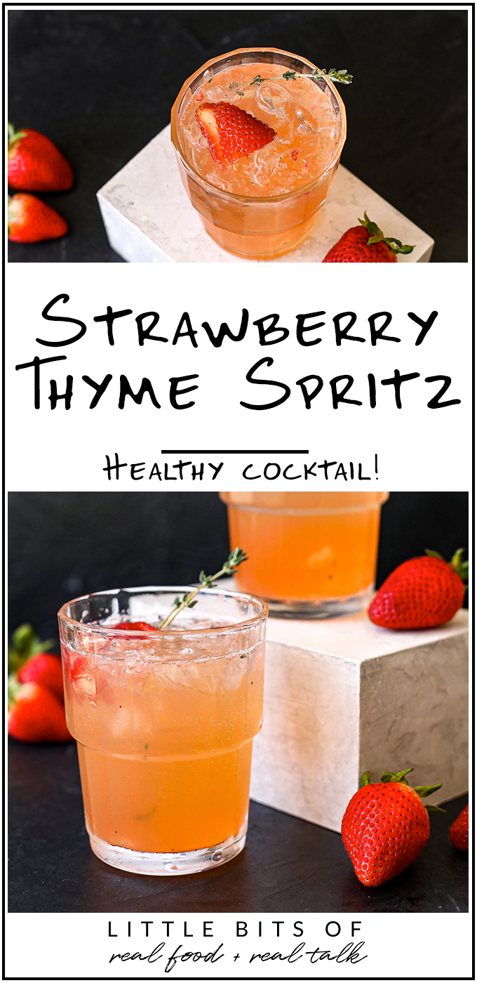 This Strawberry Thyme Spritz is a super easy and healthy cocktail you will love!