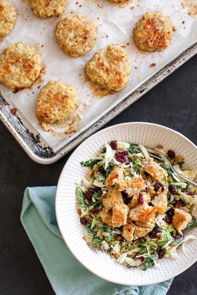 These Chicken Cauliflower Patties are so great to make a batch of for meal prep for the week. You can serve as a burger or chopped up on a salad!