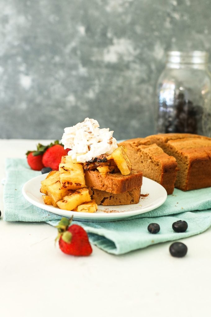 This Vanilla Almond Flour Pound Cake is so easy to make and the perfect gluten free and dairy free base to berries and whipped cream!