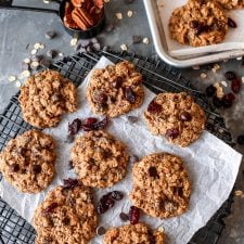 These All the things oatmeal cookies are gluten free, dairy free and packed with pecans, dried cranberries and chocolate chips!