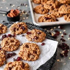 These All the things oatmeal cookies are gluten free, dairy free and packed with pecans, dried cranberries and chocolate chips!