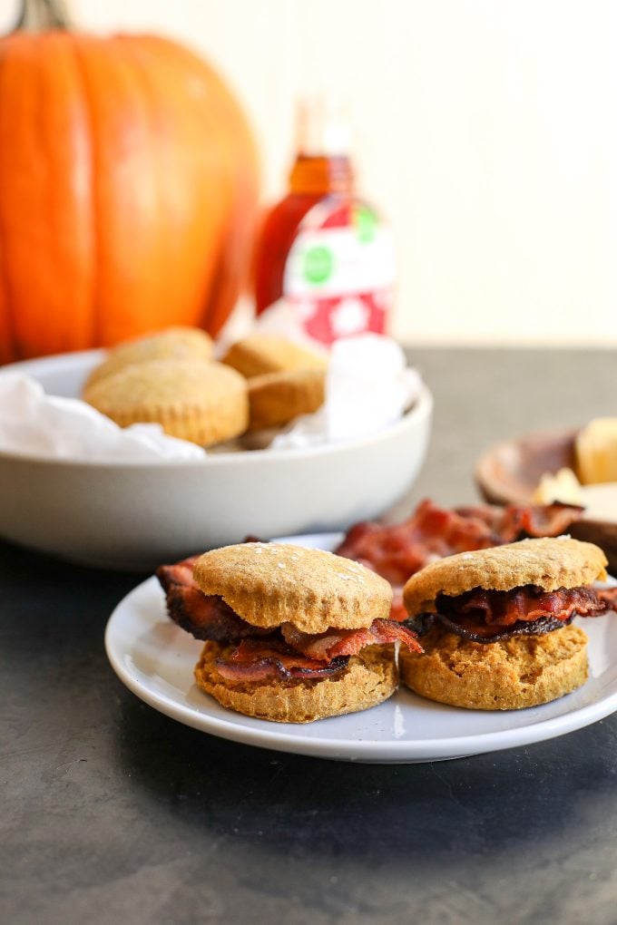 These Whole Wheat Pumpkin Biscuits are easy to make and a great side or base for a breakfast sandwich!