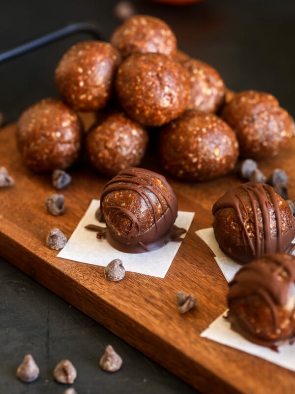 These Chocolate Orange Energy Balls are an easy and delicious snack that are packed with protein from nuts and are gluten and dairy free!