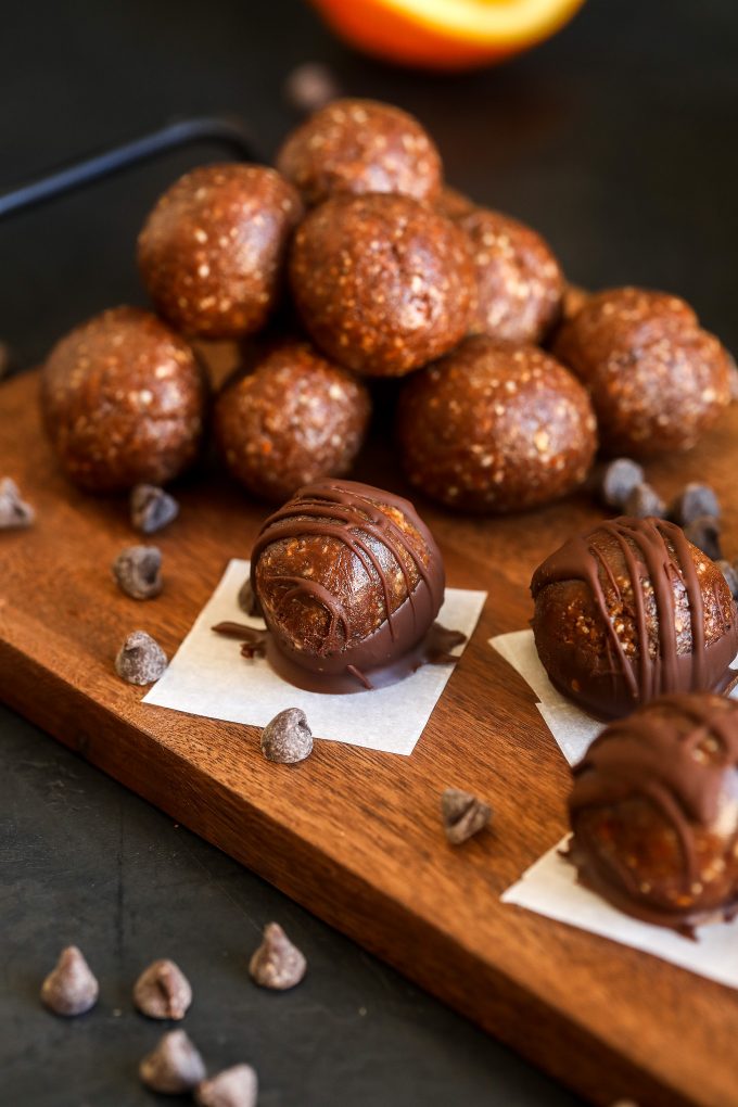 These Chocolate Orange Energy Balls are an easy and delicious snack that are packed with protein from nuts and are gluten and dairy free!