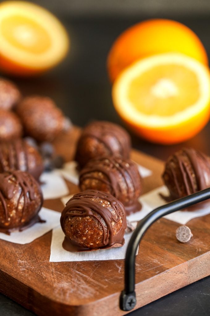 These Chocolate Orange Energy Balls are an easy and delicious snack that are packed with protein from nuts and are gluten and dairy free!