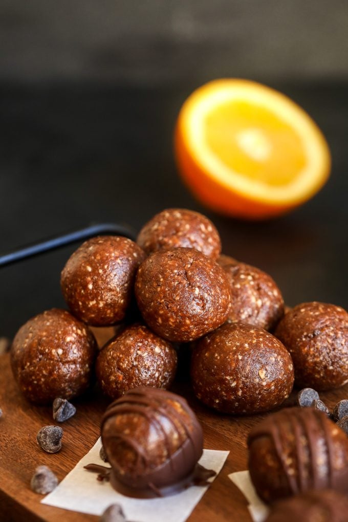 These Chocolate Orange Energy Balls are an easy and delicious snack that are packed with protein from nuts and are gluten and dairy free!