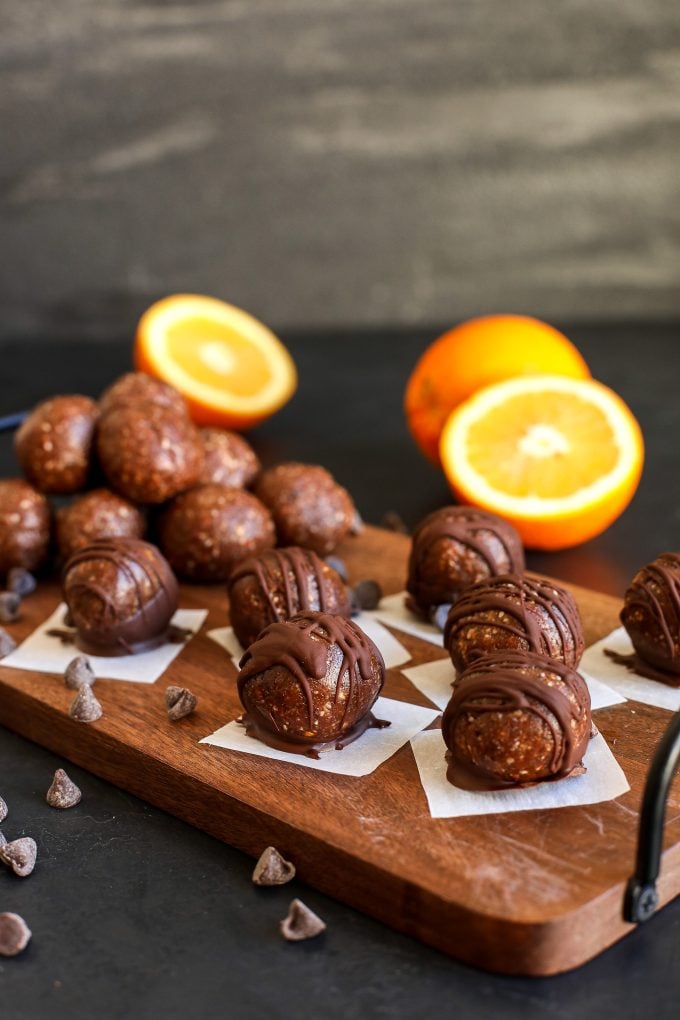 These Chocolate Orange Energy Balls are an easy and delicious snack that are packed with protein from nuts and are gluten and dairy free!