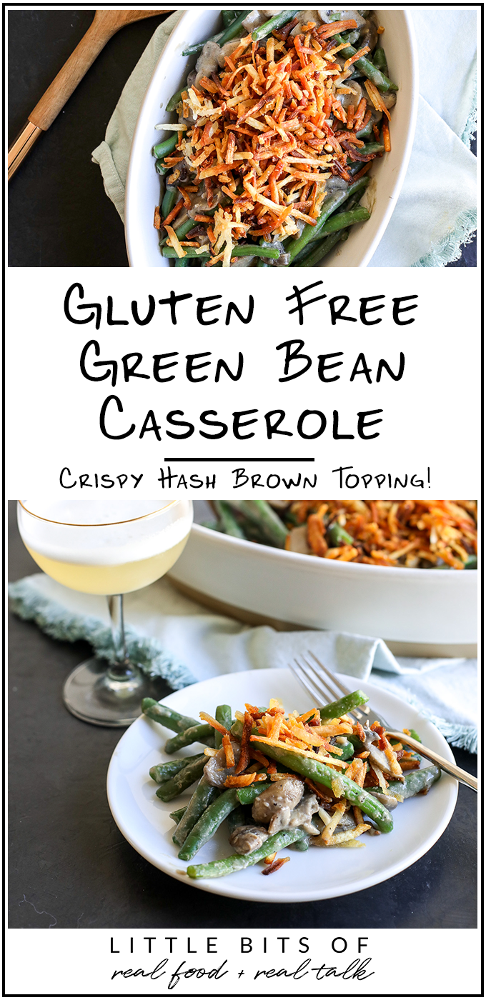 This Green Bean Casserole is gluten free with a crispy hash brown topping - perfect for thanksgiving!