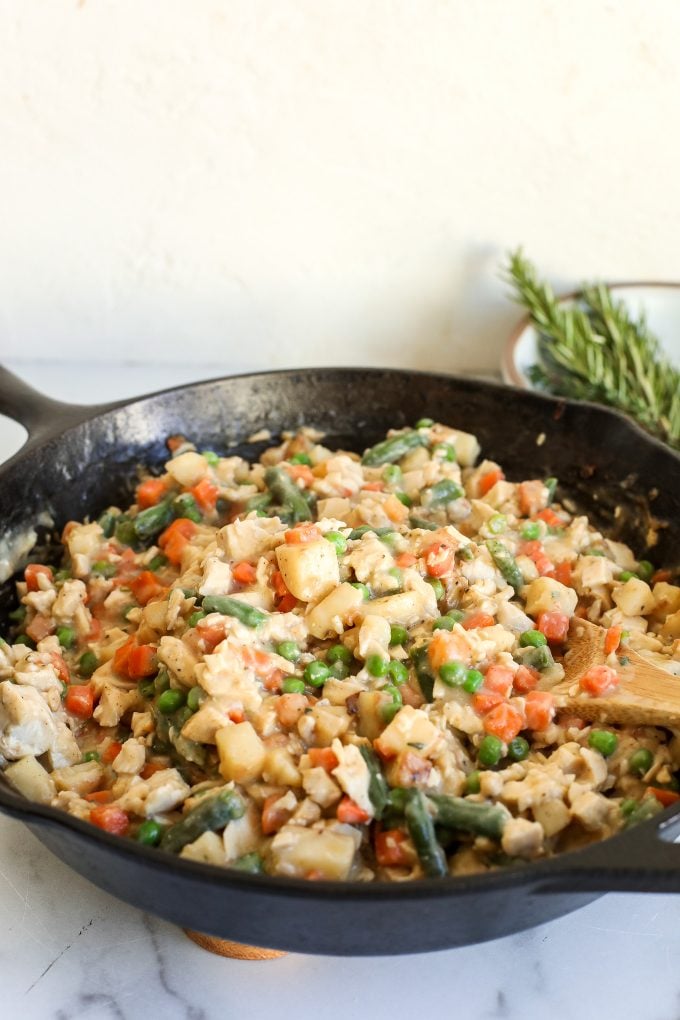 This One-Pot Chicken Pot Pie is gluten free, dairy free and super easy to make on a weeknight!