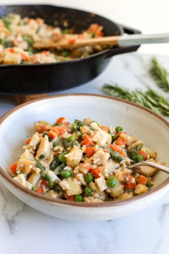 This One-Pot Chicken Pot Pie is gluten free, dairy free and super easy to make on a weeknight!