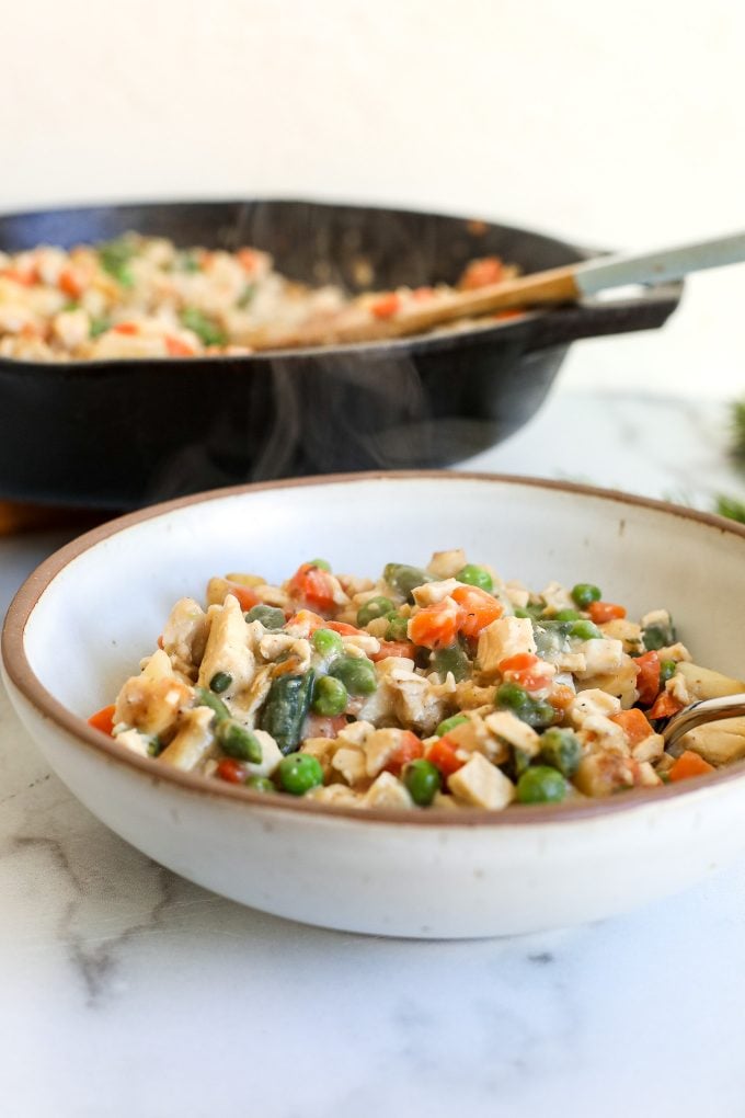 This One-Pot Chicken Pot Pie is gluten free, dairy free and super easy to make on a weeknight!