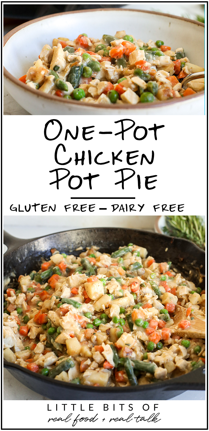 This One-Pot Chicken Pot Pie is gluten free, dairy free and super easy to make on a weeknight!