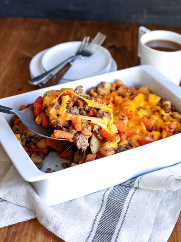 This Sausage, Apple & Sweet Potato Bake is so easy to make and so delicious - perfect for make ahead breakfast or can be dinner too!