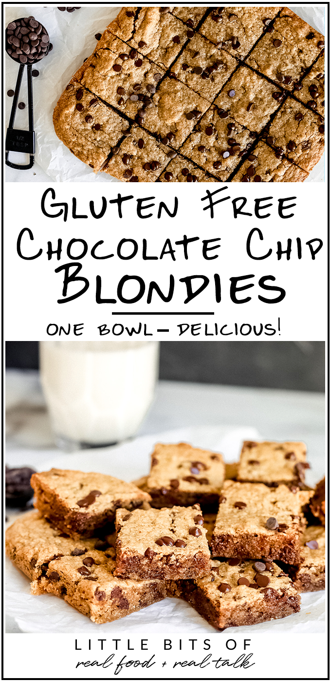 These Gluten Free Chocolate Chip Blondies are easy to make in one bowl and so delicious!