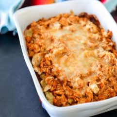 This Gluten Free Tamale Pie is so delicious and easy to make! Perfect for a weeknight with some precooked chicken or carnitas!