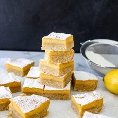 These Healthy Lemon Bars are sweetened with maple syrup and are gluten free thanks to almond and coconut flours!