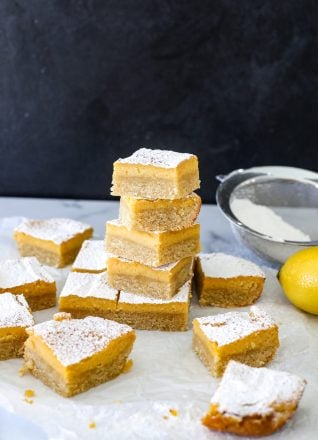 These Healthy Lemon Bars are sweetened with maple syrup and are gluten free thanks to almond and coconut flours!