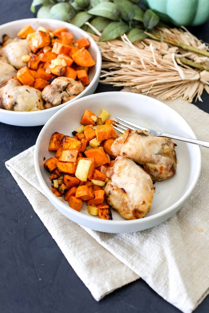 This Air Fryer Maple Roasted Chicken & Sweet Potatoes is so easy and perfect for a busy weeknight!