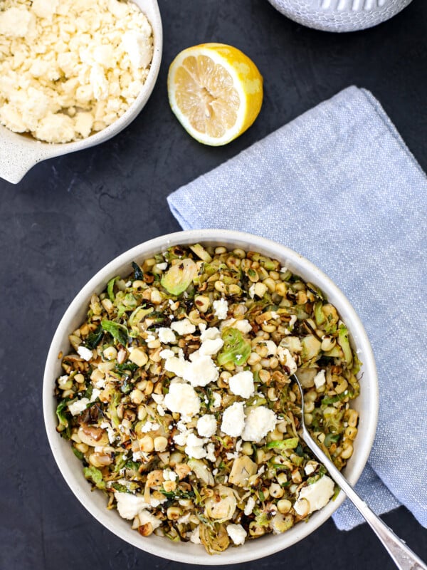 This Charred Brussels Sprouts & Corn Salad is a delicious and simple side dish that uses Seasonal September Produce!