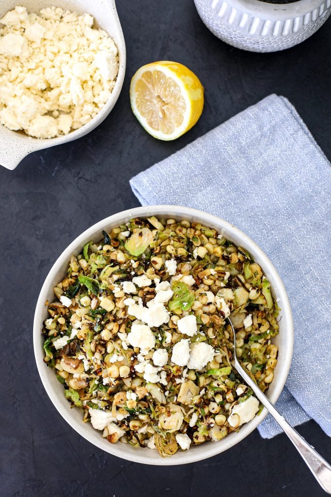 This Charred Brussels Sprouts & Corn Salad is a delicious and simple side dish that uses Seasonal September Produce!