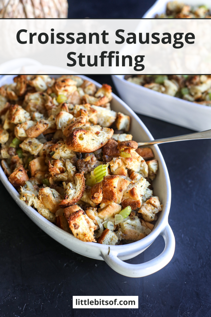 This Croissant Sausage Stuffing is so incredibly simple yet complex enough to be an exciting and delicious part of your thanksgiving spread!