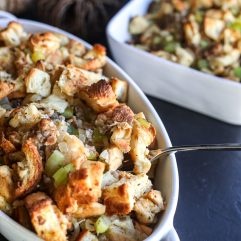 This Croissant Sausage Stuffing is so incredibly simple yet complex enough to be an exciting and delicious part of your thanksgiving spread!