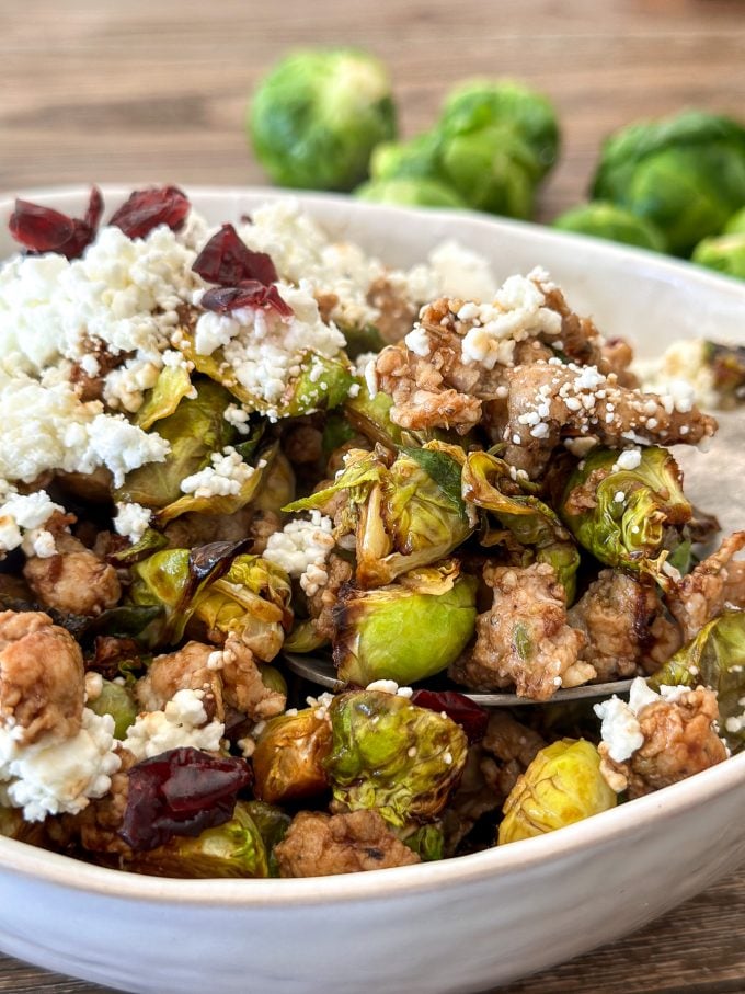 This Balsamic Brussels Sprouts & Sausage dish is a perfect 2 person lunch or dinner or can even be a side dish!