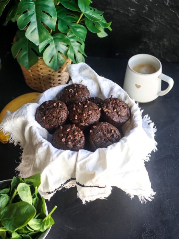 These Banana Chocolate Spinach Muffins are the perfect healthier muffin option that kids and adults both love!