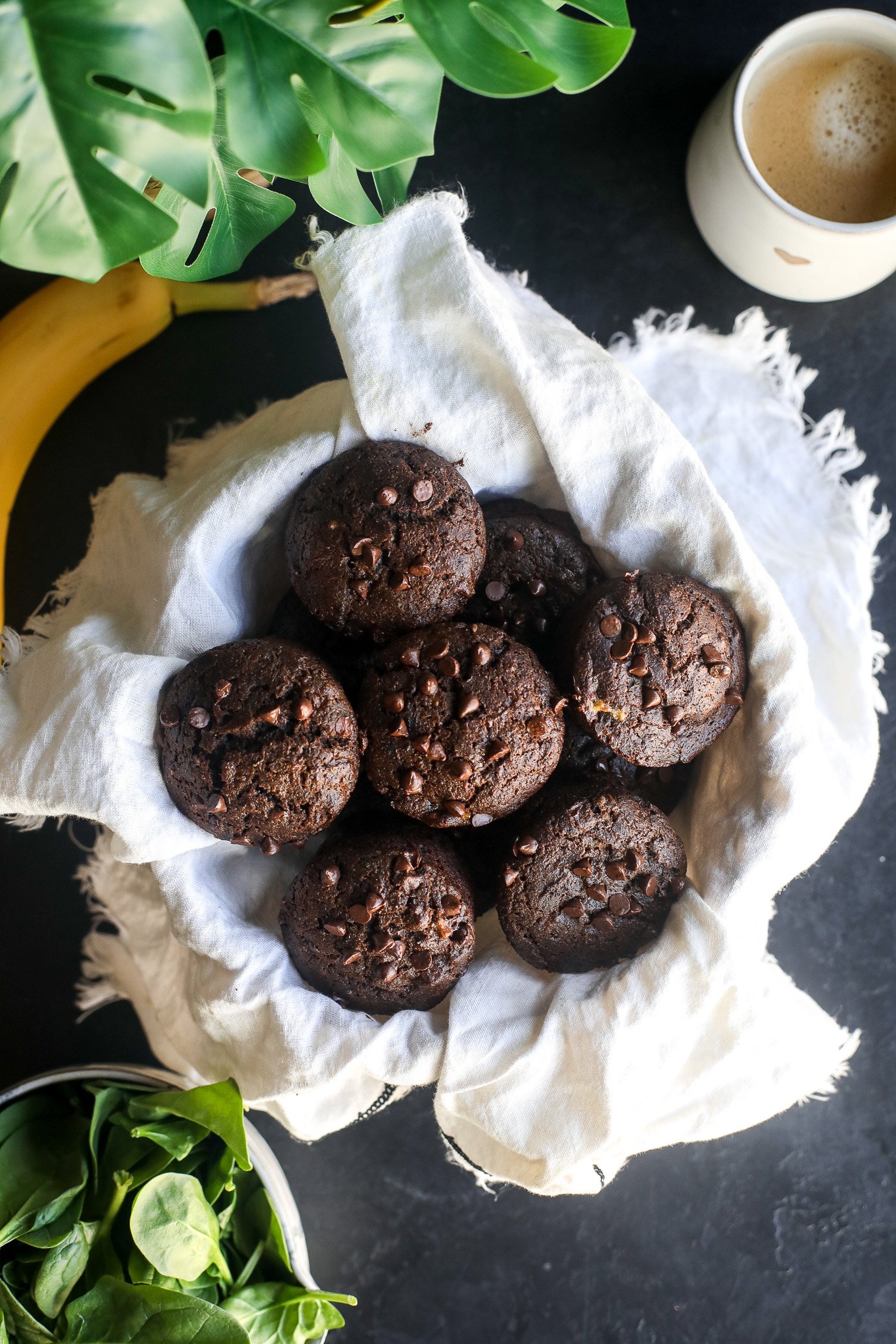 These Banana Chocolate Spinach Muffins are the perfect healthier muffin option that kids and adults both love!