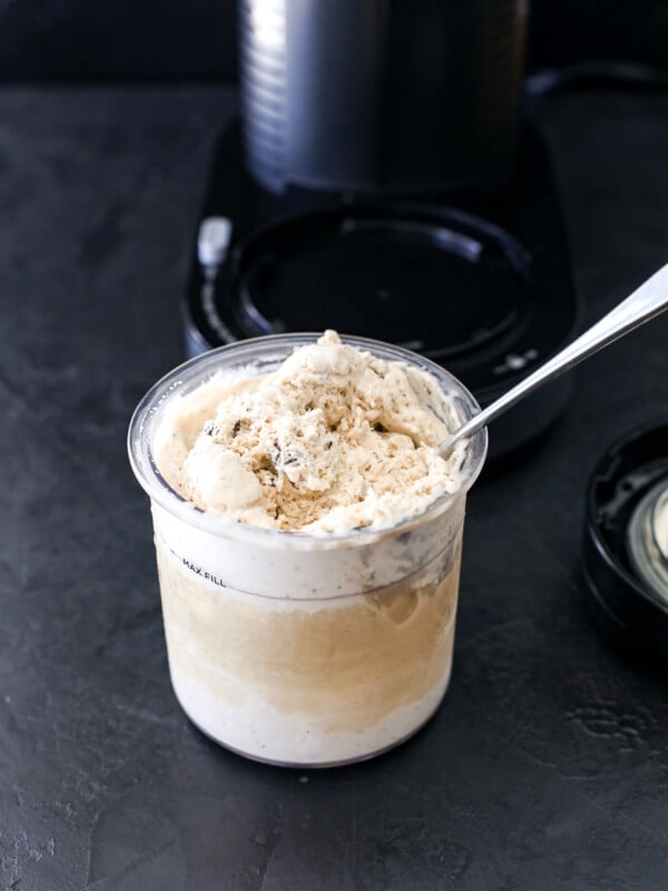 This Chunky Monkey Protein Ice Cream is blended up in the Ninja CREAMi and is so creamy and delicious!