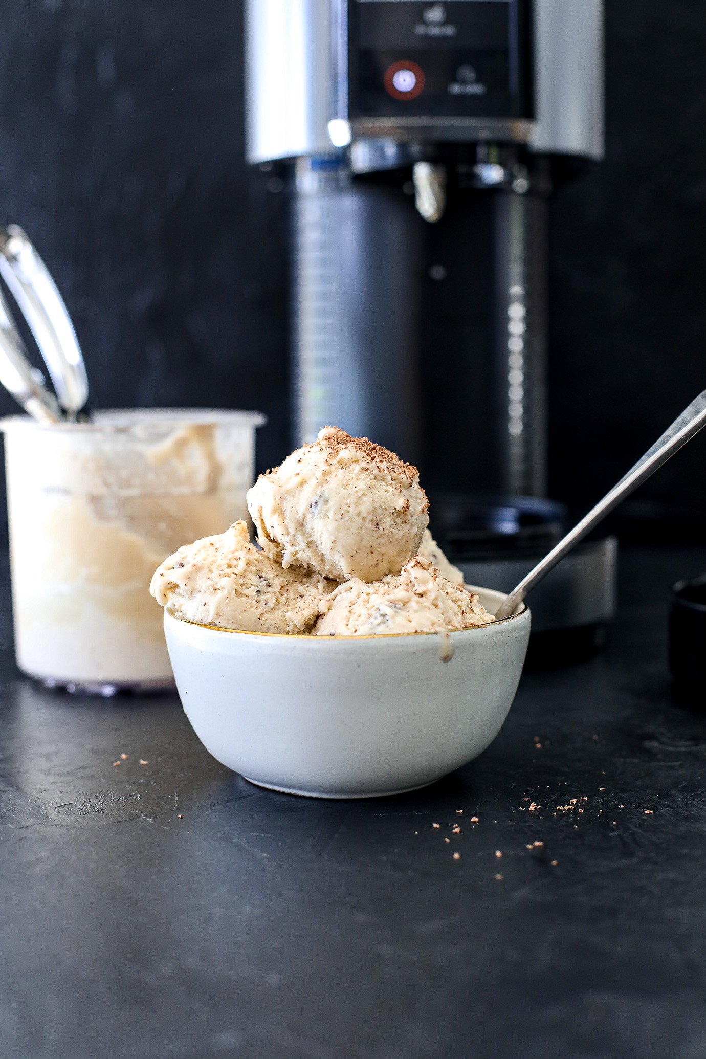 This Chunky Monkey Protein Ice Cream is blended up in the Ninja CREAMi and is so creamy and delicious!