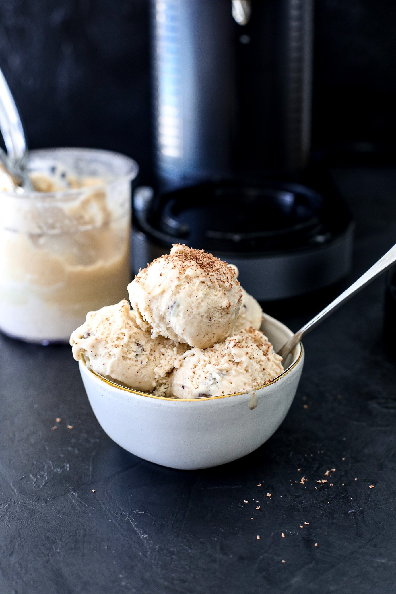 This Chunky Monkey Protein Ice Cream is blended up in the Ninja CREAMi and is so creamy and delicious!