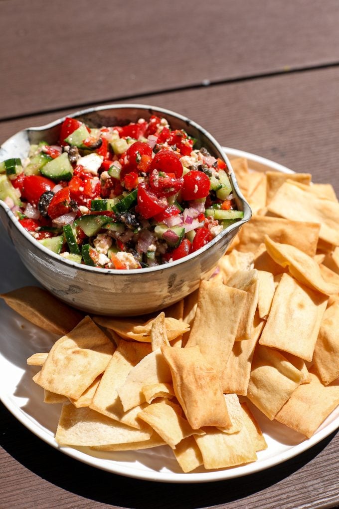 This Greek Veggie & Feta Dip is the perfect fresh and healthy dip for the summer!