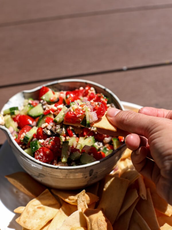 This Greek Veggie & Feta Dip is the perfect fresh and healthy dip for the summer!