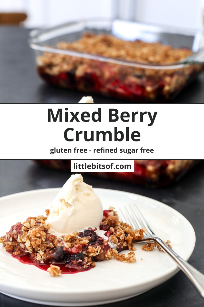 This Mixed Berry Crumble is gluten free and refined sugar free- perfect for any celebration!