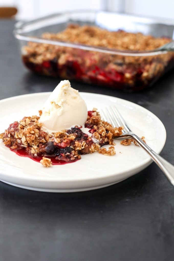 This Mixed Berry Crumble is gluten free and refined sugar free- perfect for any celebration!