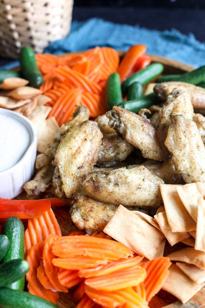 These Crispy Baked Greek Wings with Creamy Feta Dip are perfect for football season or anytime of year!