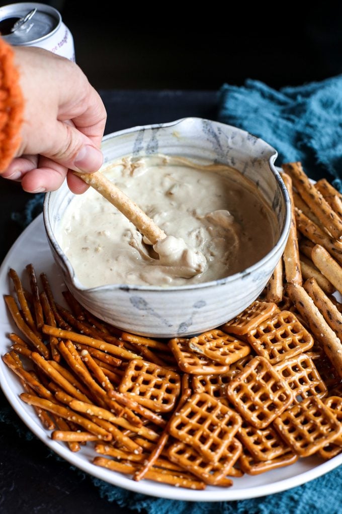 This Honey Mustard & Onion Dip is so delicious and is just like the pretzel bits you love!