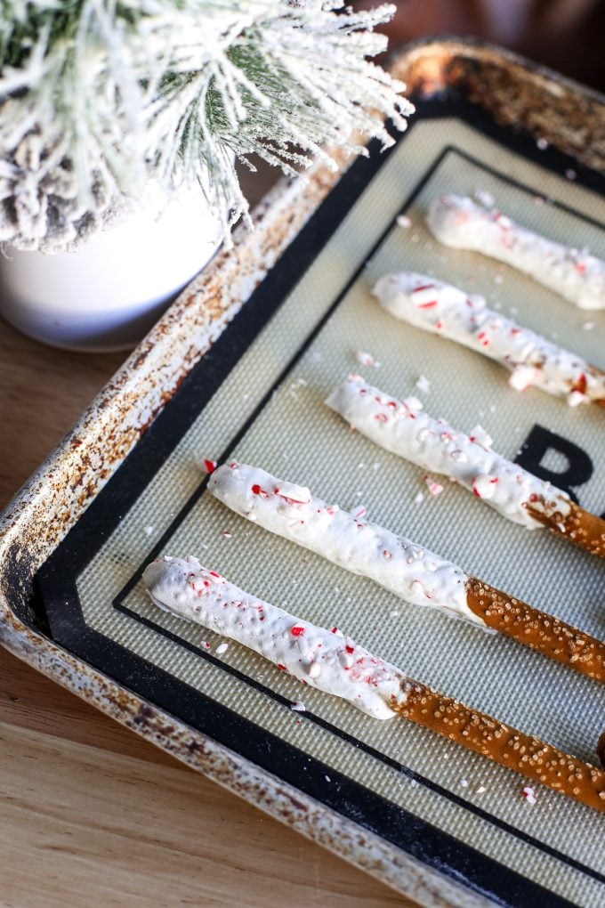 These yogurt dipped peppermint pretzels are the perfect healthier treat for you and your family!